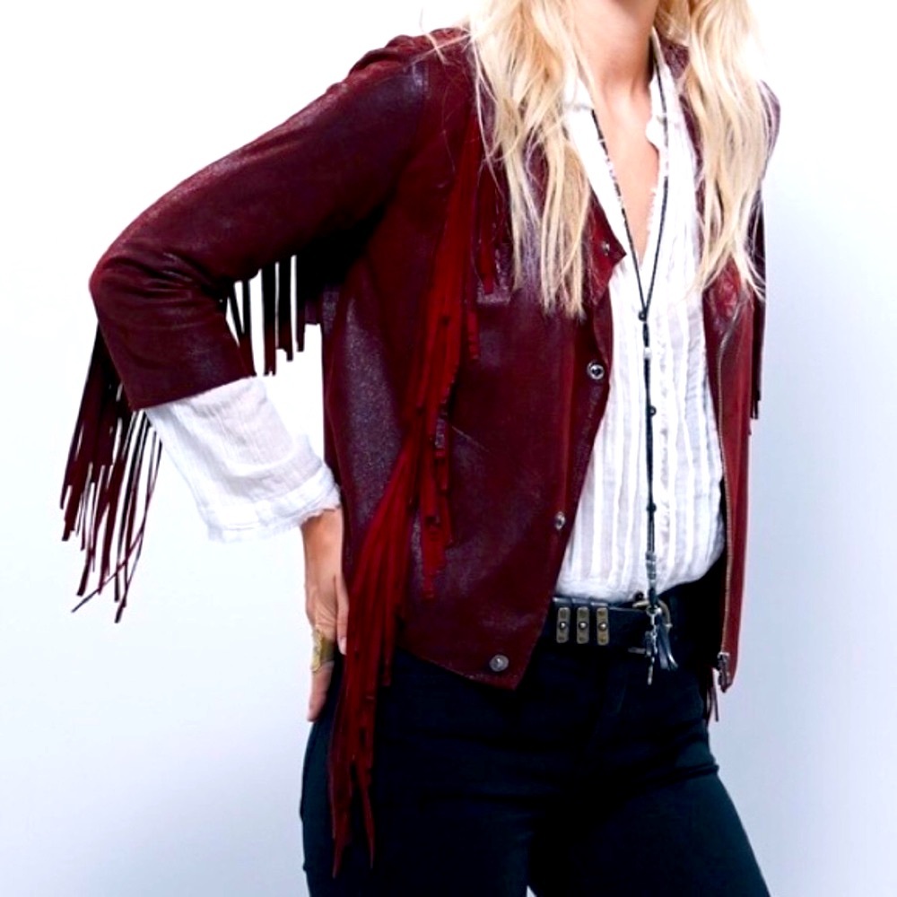 Cleobella Everly burgundy leather jacket